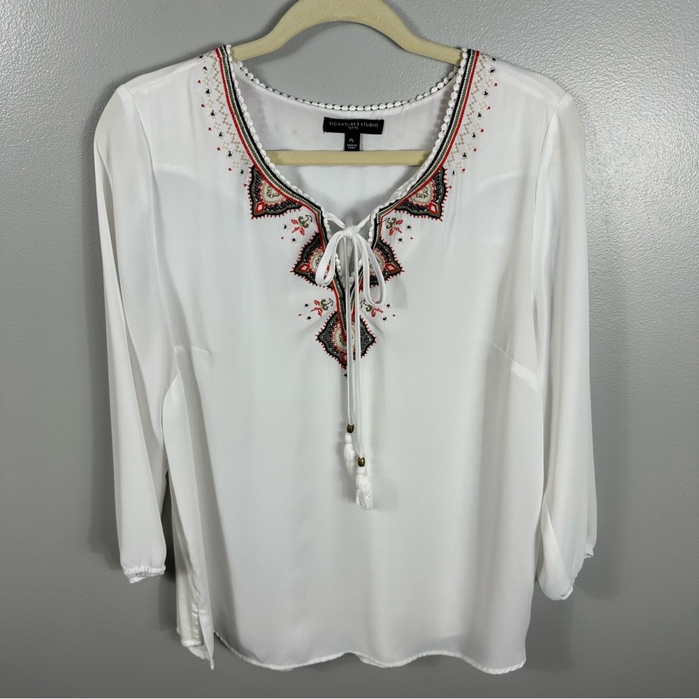 Signature Studio Embroidered Boho 3/4 Sleeve Blouse Women’s  Size PL